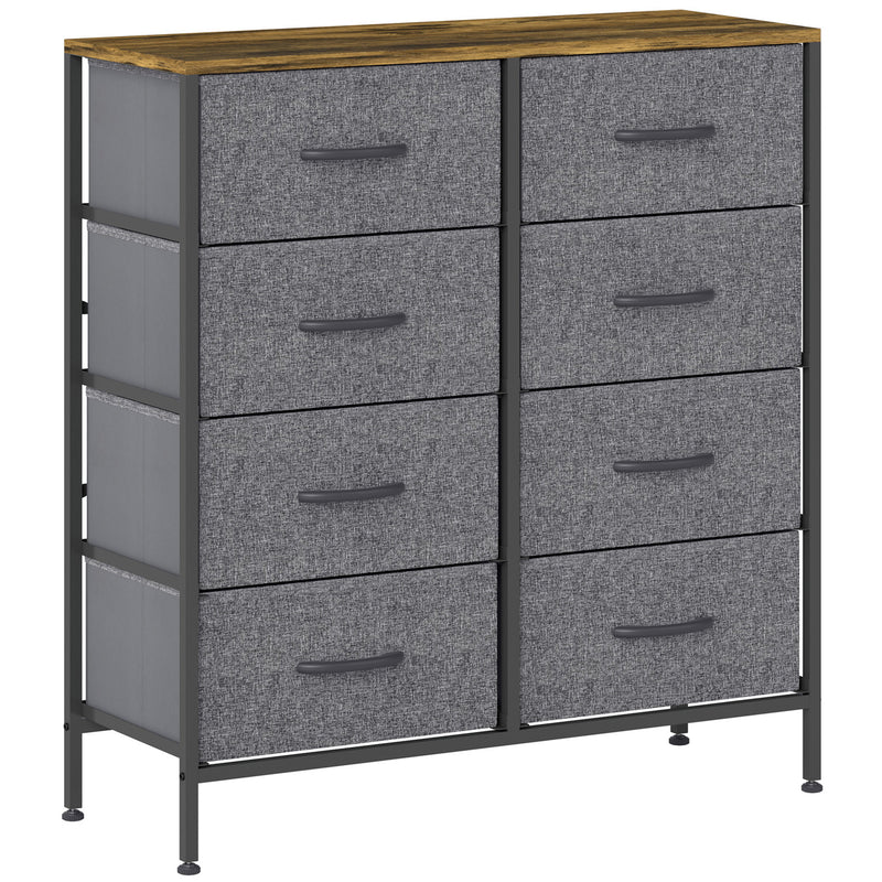 Industrial Chest of Drawers with 8 Fabric Storage Units and Wooden Top for Bedroom Rustic Brown and Grey