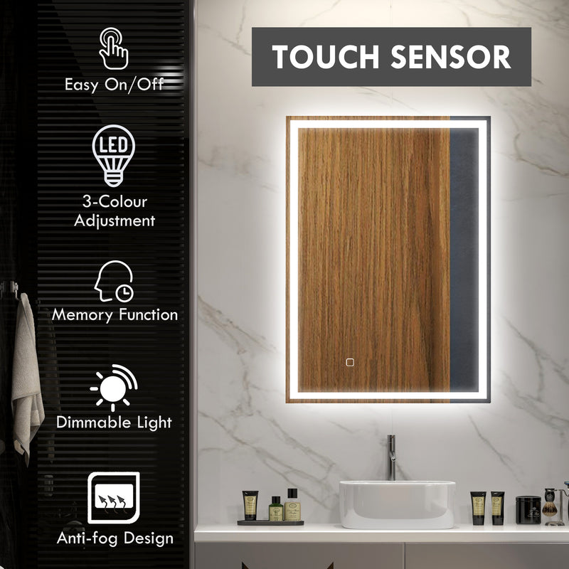 LED Bathroom Mirror with Dimmable Lights and Anti Fog Touch Control for Makeup, Silver