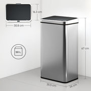 Sensor Kitchen Bin 50L Touch Free Waste Disposal with Motion Sensor Silver Black Homcom