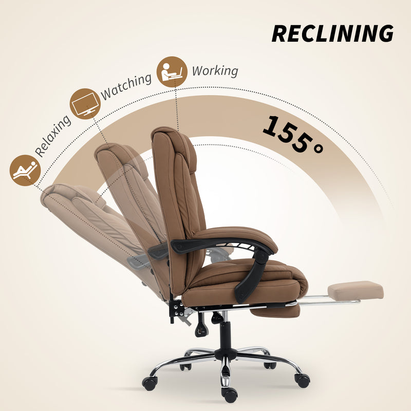 Reclining Faux Leather Swivel Office Chair with Padded Armrests and Footrest Brown