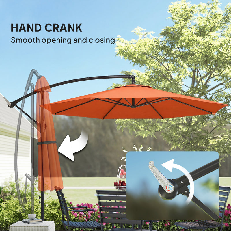 Cantilever Garden Parasol with Large Adjustable Canopy for Shaded Outdoor Seating Orange