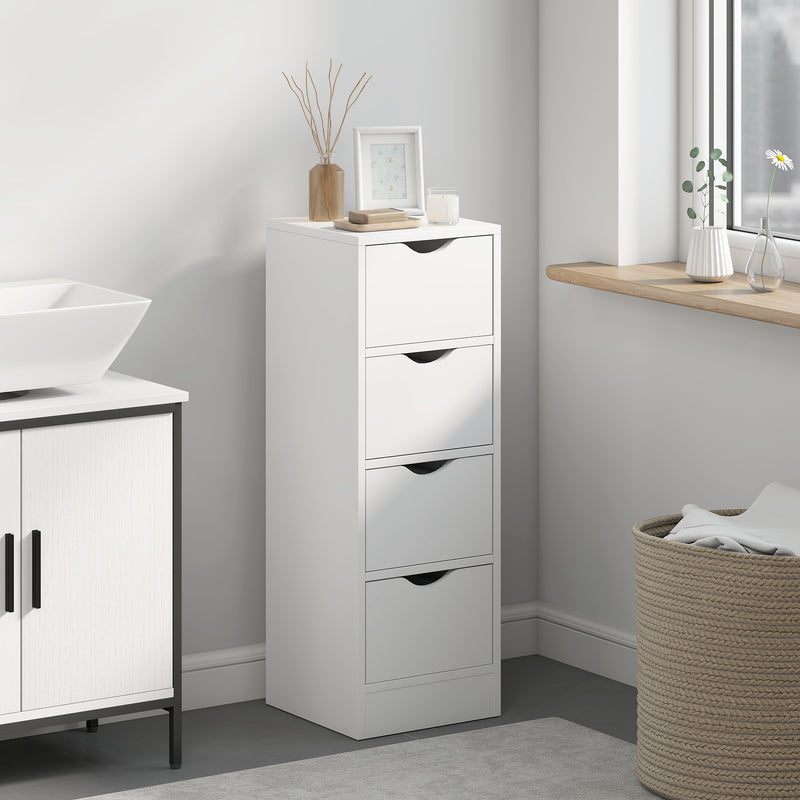 Bathroom Storage Cabinet with Four Drawers for Small Spaces Slim Design White AOSOM