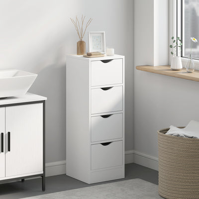 Bathroom Storage Cabinet with Four Drawers for Small Spaces Slim Design White AOSOM