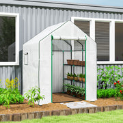 Mini Walk In Greenhouse 143 x 140cm with Shelves and Cover White by Outsunny