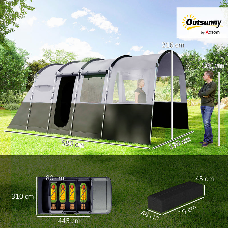 8 Person Family Camping Tent with Removable Rooms and Weather Resistant Shelter Dark Grey