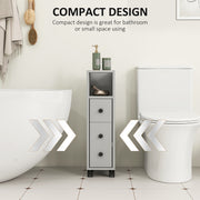 Grey Slimline Bathroom Storage Cabinet with Shelves and Cupboard by kleankin