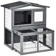 2 Tier Wooden Rabbit Hutch for Outdoor Use with Ramp and Shelter for Guinea Pigs Grey AOSOM