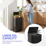 Sensor Kitchen Bin 40L Touch Free Motion Sensor Lid for Hygienic Waste Disposal Black Homcom
