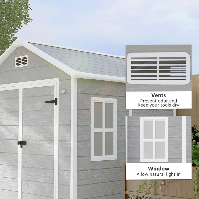 6x5 Plastic Garden Shed with Floor Window Lockable Doors and Vents Light Grey by Outsunny