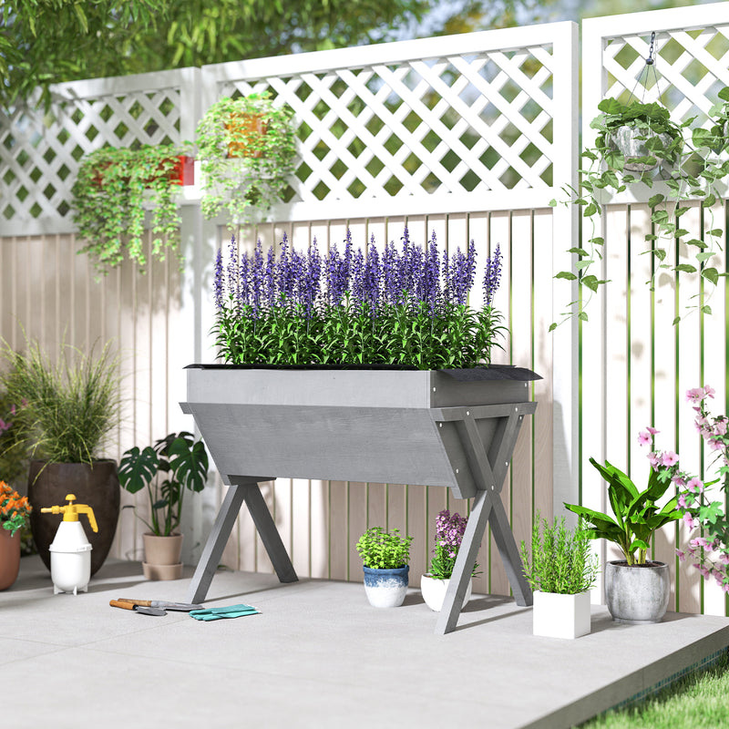 Wooden Raised Garden Planter Box With Legs And Liner For Outdoor Growing Light Grey AOSOM