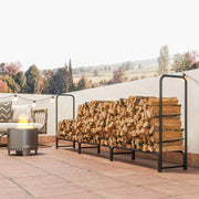 Heavy Duty Metal Firewood Rack with Waterproof Cover Ideal for Indoor Outdoor Use Dark Green