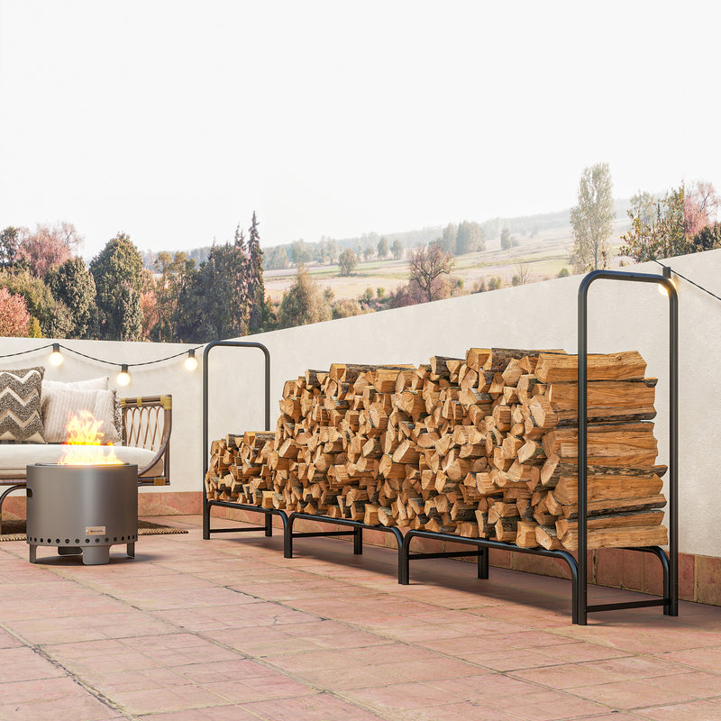 Heavy Duty Metal Firewood Rack with Waterproof Cover Ideal for Indoor Outdoor Use Dark Green