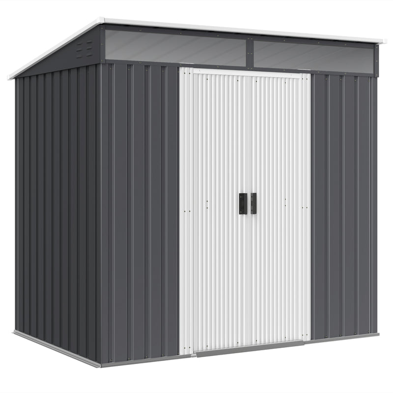 Grey 6.5 x 4FT Metal Garden Shed with Lockable Doors and Ventilation Panels