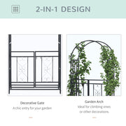 Dark Grey Metal Garden Arch with Double Gates for Climbing Plants and Vines