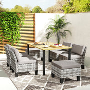 Grey 6 Seater Rattan Patio Dining Set with Cushions and Slatted Table by Outsunny