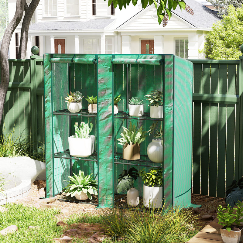 Three Tier Mini Greenhouse With Shelves For Outdoor Plant Growth Protection Green AOSOM