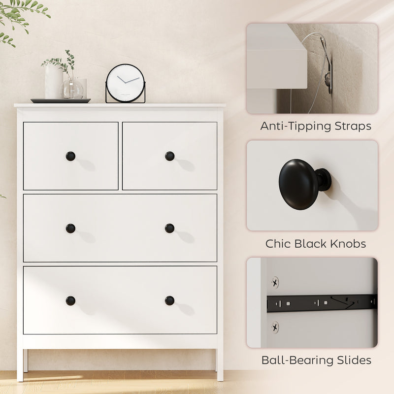 Chest of Drawers for Clothes and Bedding Storage with Smooth Quiet Drawers White AOSOM