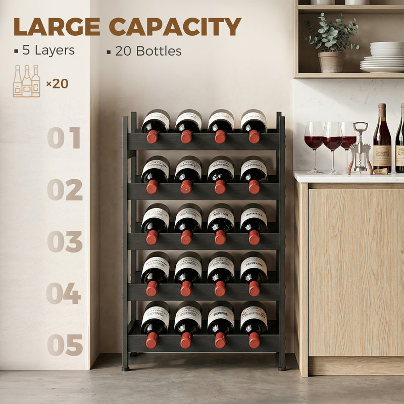 Wine Rack for 20 Bottles Compact Steel Frame for Small Kitchens or Living Rooms Black Homcom