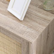 Set of 2 Bedside Tables with Storage Cupboards and Rattan Panels for Bedroom Natural AOSOM