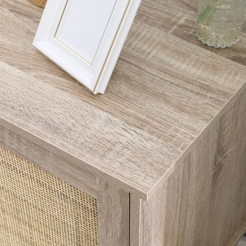 Set of 2 Bedside Tables with Storage Cupboards and Rattan Panels for Bedroom Natural AOSOM
