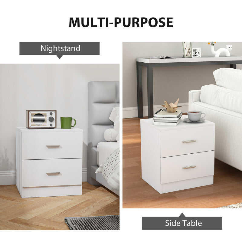 HOMCOM Set of 2 Modern Nightstands, Bedside Tables with 2 Storage Drawers, Accent End Table for Bedroom and Living Room, White AOSOM