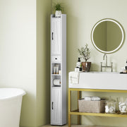 Tall Slim Bathroom Storage Cabinet With Barn Doors And Adjustable Shelves, White