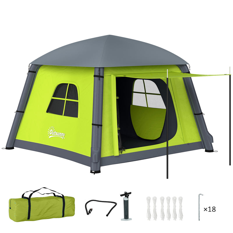 Inflatable 2 Person Camping Tent Quick Setup Waterproof Shelter With Mesh Windows Green