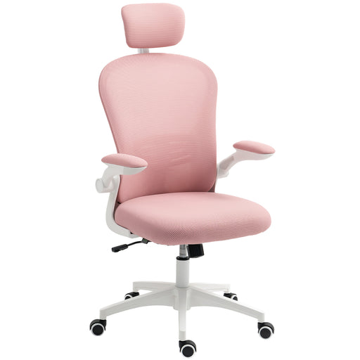 Pink Mesh Office Chair With Lumbar Support and Headrest For Comfortable All Day Work