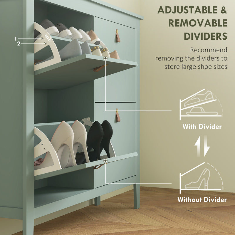 Green Modern 4 Drawer Shoe Cabinet with Ample Storage for Hallways by HOMCOM