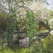 Dark Grey Metal Garden Arch with Double Gates for Climbing Plants and Vines