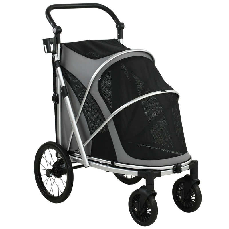 Dog Stroller for Easy Walks with Quick Fold and Mesh Windows Grey Silver Pawhut