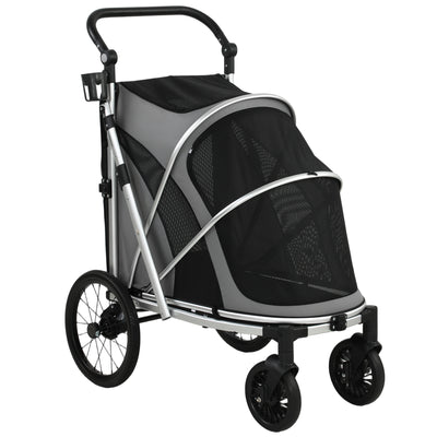 Dog Stroller for Easy Walks with Quick Fold and Mesh Windows Grey Silver Pawhut
