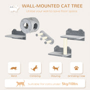 Wall Mounted Cat Tree Set with Steps Perch and House Ideal for Climbing and Play Grey