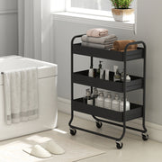 3 Tier Metal Storage Trolley With Wheels And Mesh Baskets For Home Organisation Black