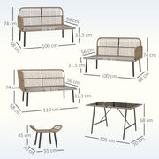 6 Seater Rattan Garden Sofa Set With Cushions and Glass Table by Outsunny