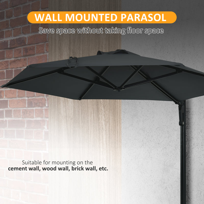 Dark Grey 25m Wall Mounted Garden Parasol With 180 Degree Rotating Canopy For Patio