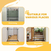 Extra Wide Dog Gate with Walk Through Door for Stairs Hallways and Doorways Black AOSOM