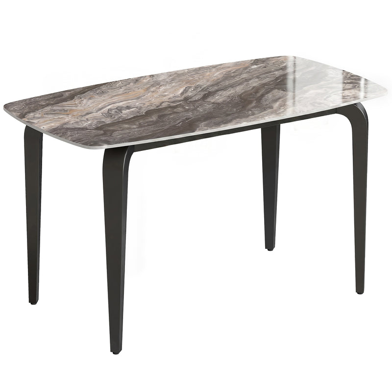 4 Seat Rectangular Dining Table with Sintered Stone Marble Effect Top Brown & Black 130x70cm