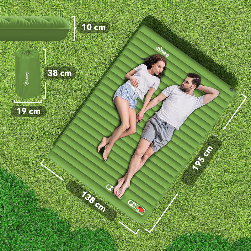Double Camping Air Mattress With Built In Foot Pump For Comfortable Outdoor Sleep Green