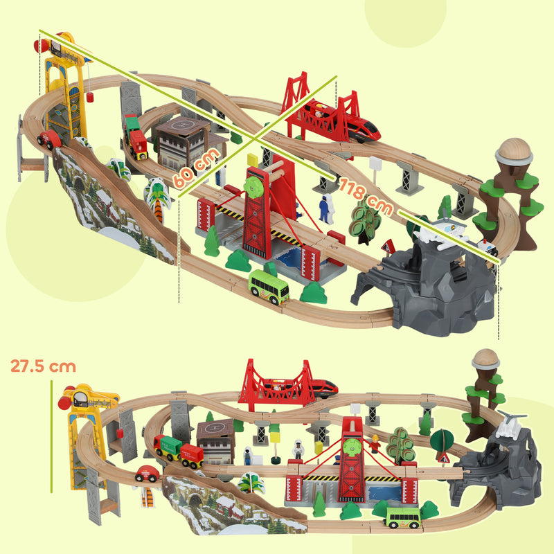100 Piece Wooden Train Set with Battery Train and Crane for Kids Aged 3 Plus, Natural Wood AOSOM