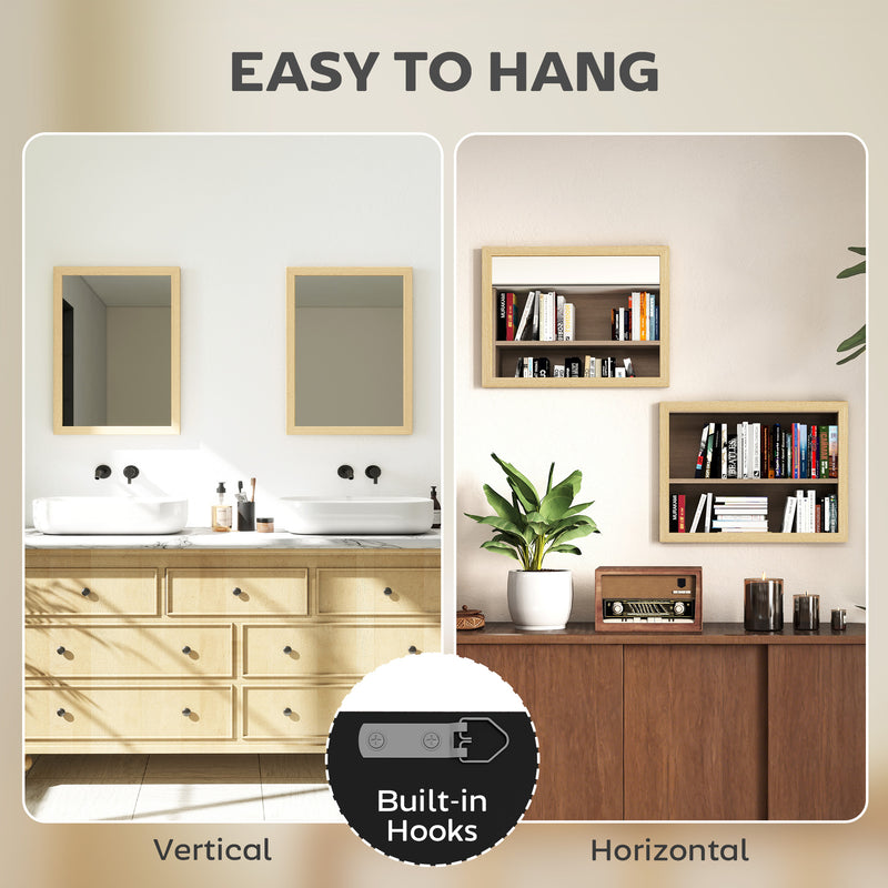 HOMCOM Wall Bathroom Mirror, 30 x 40 cm Wall-Mounted Mirror for Living Room, Bedroom, Hallway, Set of 2, Natural AOSOM