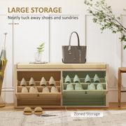 Shoe Storage Bench with Hidden Cabinets and Padded Seat for Hallway Organisation Oak Beige Homcom