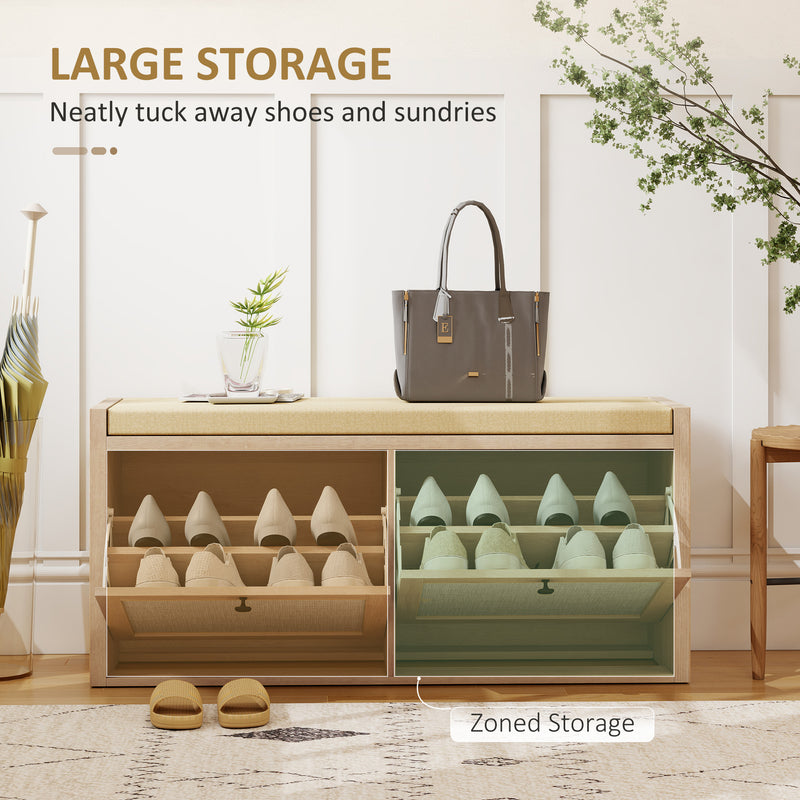Shoe Storage Bench with Hidden Cabinets and Padded Seat for Hallway Organisation Oak Beige Homcom