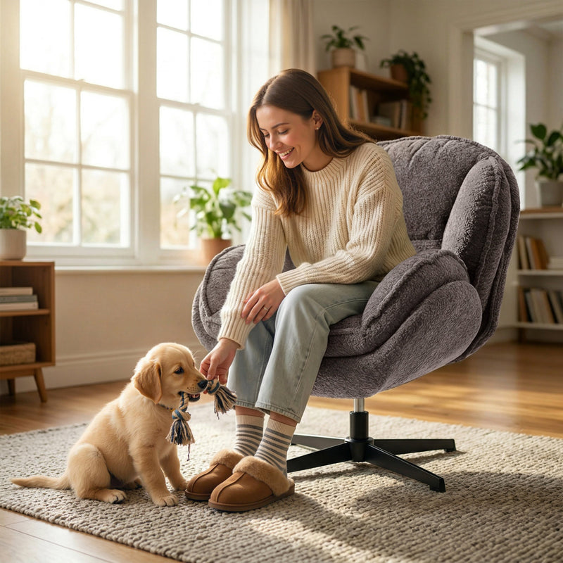 Swivel Accent Chair with Wingback Support for Bedroom or Living Room Comfort Grey AOSOM