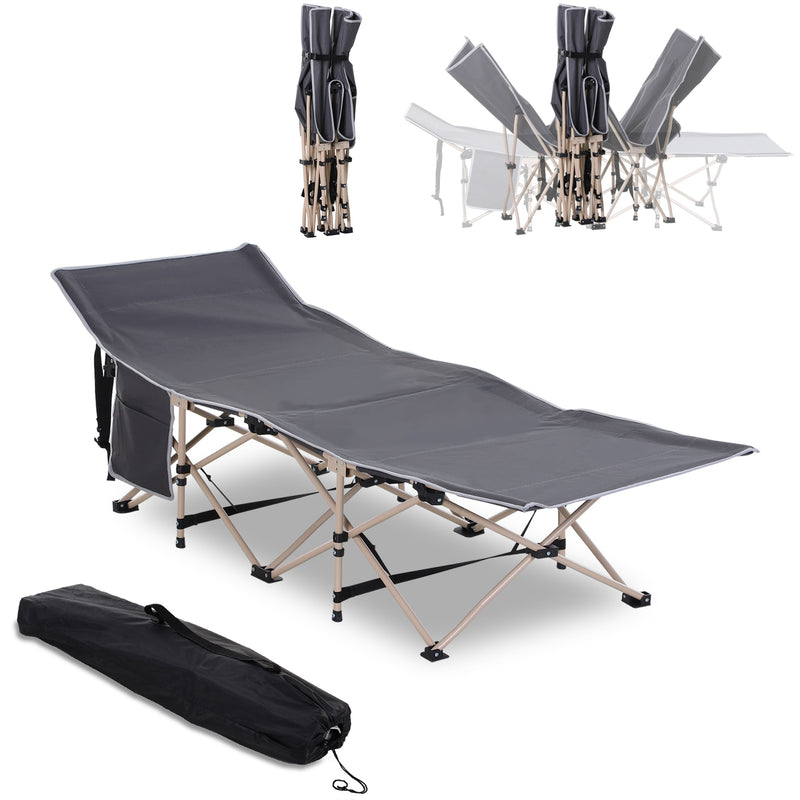 Folding Camping Bed Raised Off Ground for Dry Comfortable Sleep with Carry Bag Grey Beige