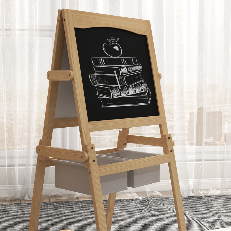 3 in 1 Kids Art Easel with Paper Roll and Storage Baskets for Ages 3 to 6, Natural Wood Finish