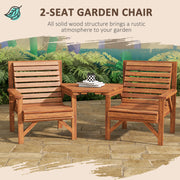 Wooden Garden Love Seat With Built In Coffee Table And Parasol Hole For Outdoors Tan Brown AOSOM