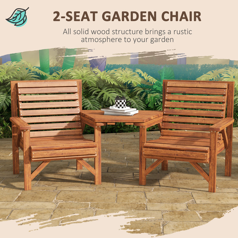 Wooden Garden Love Seat With Built In Coffee Table And Parasol Hole For Outdoors Tan Brown AOSOM