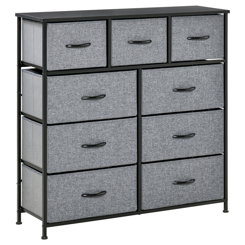 Nine Drawer Storage Dresser With Fabric Bins For Bedroom or Living Room, Grey