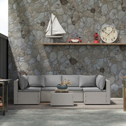 Grey 7 Seater Modular Rattan Garden Furniture Set with Cushions